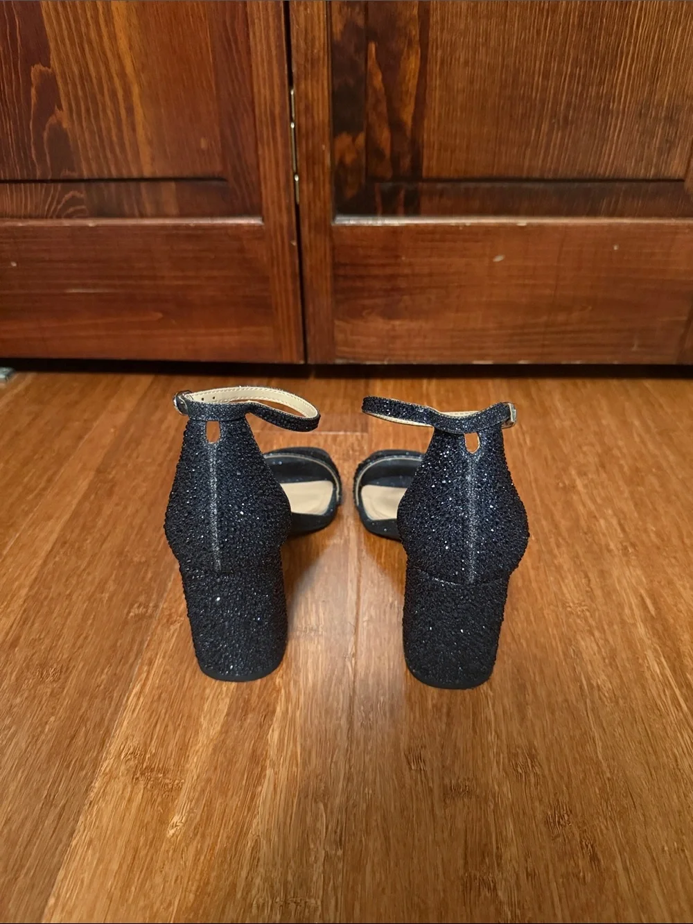 Kelly & Katie Navy Glitter Ankle-Strap Heels
